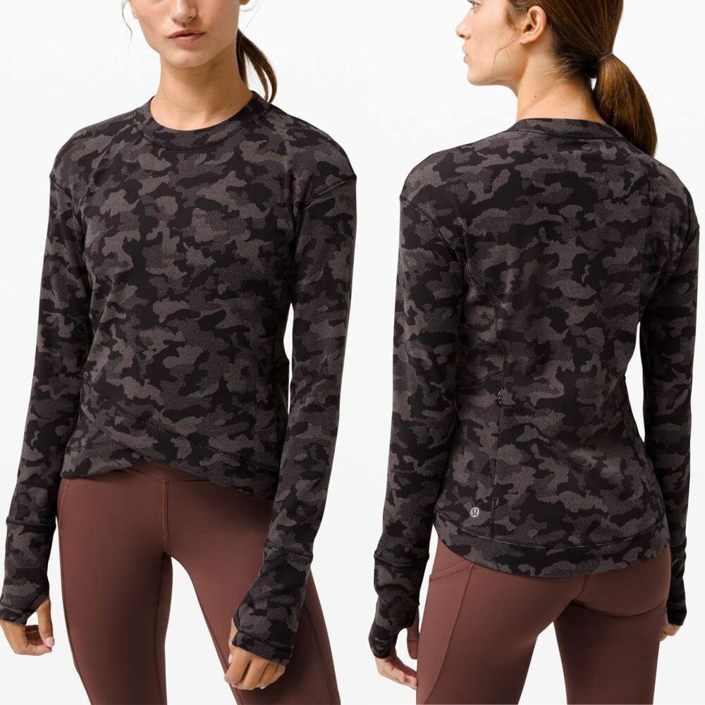 LULULEMON Close to Crossing Long Sleeve Sz 4 Heritage Camo Jacquard Black Lunar